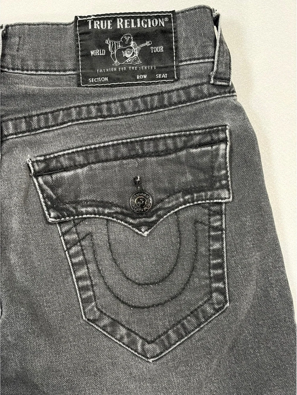 True Religion Ricky Straight Leg Jeans - Size 30 x 32 Black Denim Flap Pockets